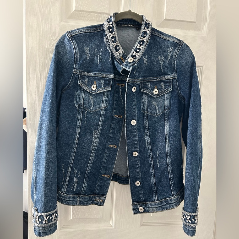 Marc Aurel Embellished Denim Jacket with Rhinestone Accents